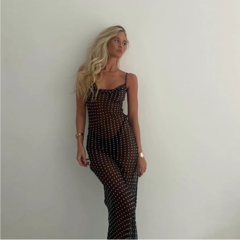 Rat & Boa GISELE AXI MAXI SILK DRESS Black and White Polka Dot - Picture 6 of 12